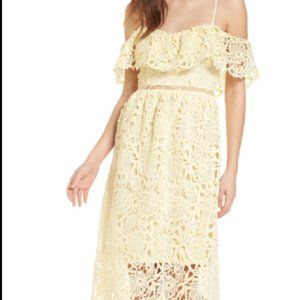 Astr Yellow Off Shoulder Lace Midi Length Dress Medium